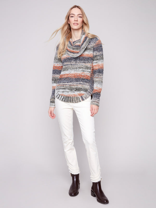 Cowl Neck Cable Knit Sweater - Autumn