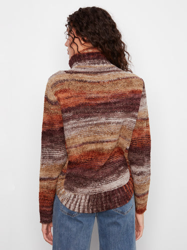 Cozy cowl neck sweater showcasing an elegant rounded hem in earthy tones for a chic autumn look by Charlie B.
