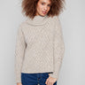 Heather Oat sweater featuring a cozy cowl neckline and ribbed detailing, perfect for chilly days by Charlie B.