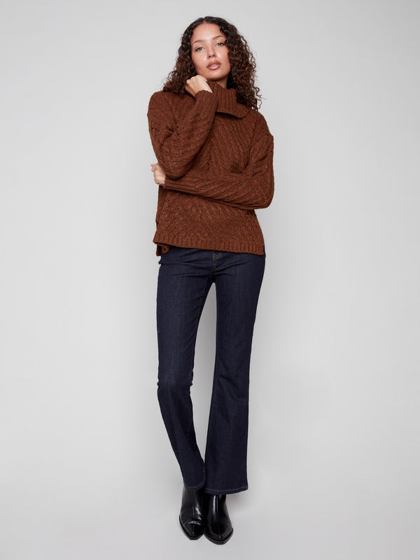 Stylish sepia sweater featuring a slit hem for added flair by Charlie B.