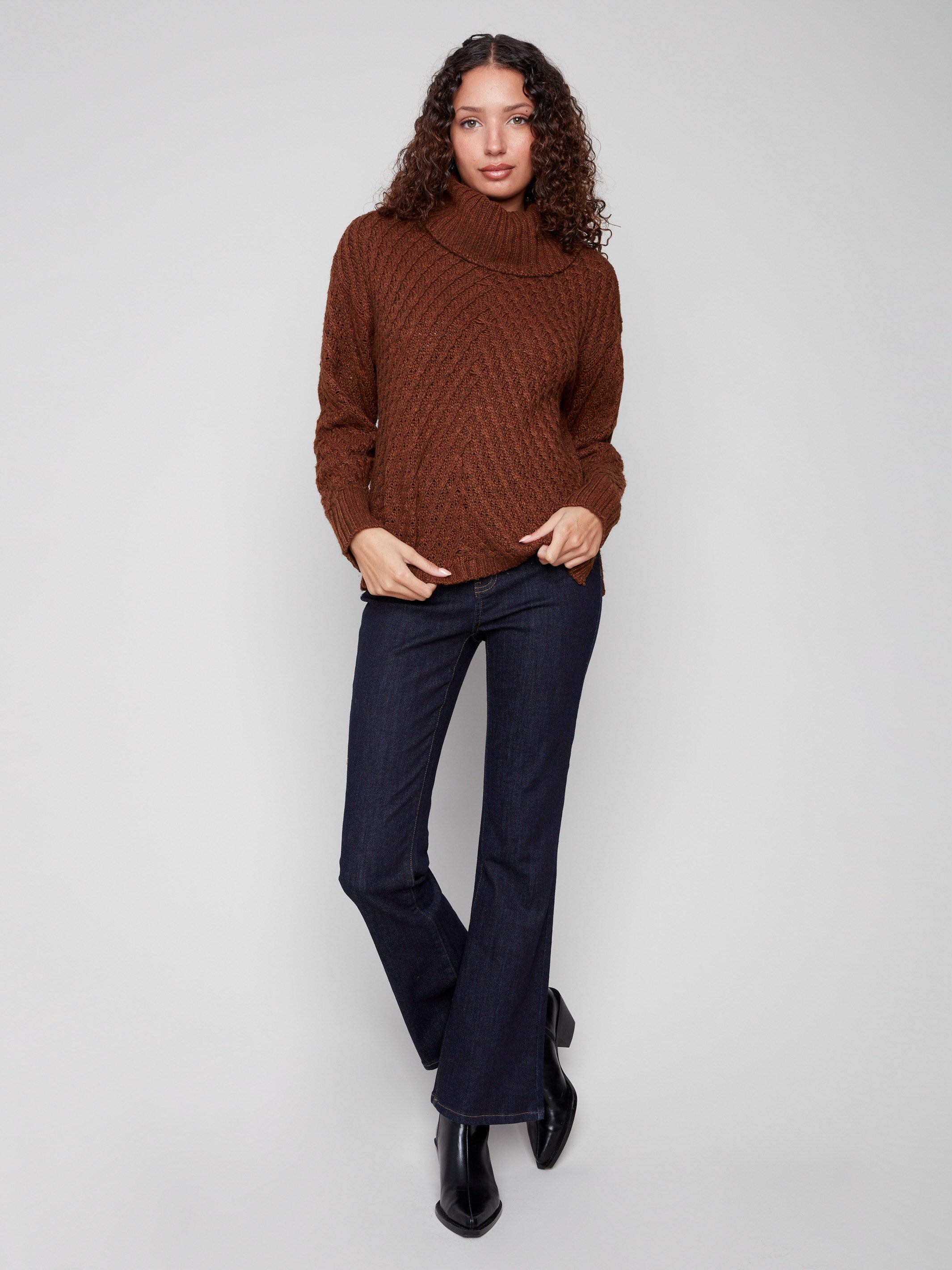 Chic sepia-toned sweater showcasing a comfortable relaxed fit by Charlie B.