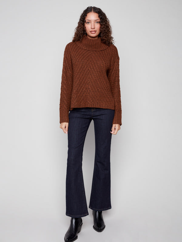 Classic sepia sweater with a modern slit hem detail by Charlie B.