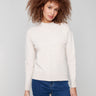 Heather Oat sweater featuring a classic crew neck design and elegant floral soutache embellishments by Charlie B.
