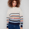 Striped sweater featuring a classic crew neck and vibrant colors, ideal for casual outings by Charlie B.