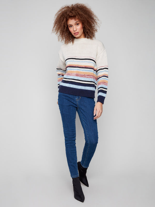 Showcasing a drop shoulder design, this multicolor striped sweater is perfect for relaxed comfort by Charlie B.