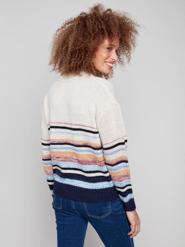 Soft and stylish, the striped sweater highlights its drop shoulder design for easy layering by Charlie B.
