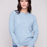 Heather oxford sweater with a classic crew neckline and knit cuffs, showcasing stylish drop shoulders by Charlie B.