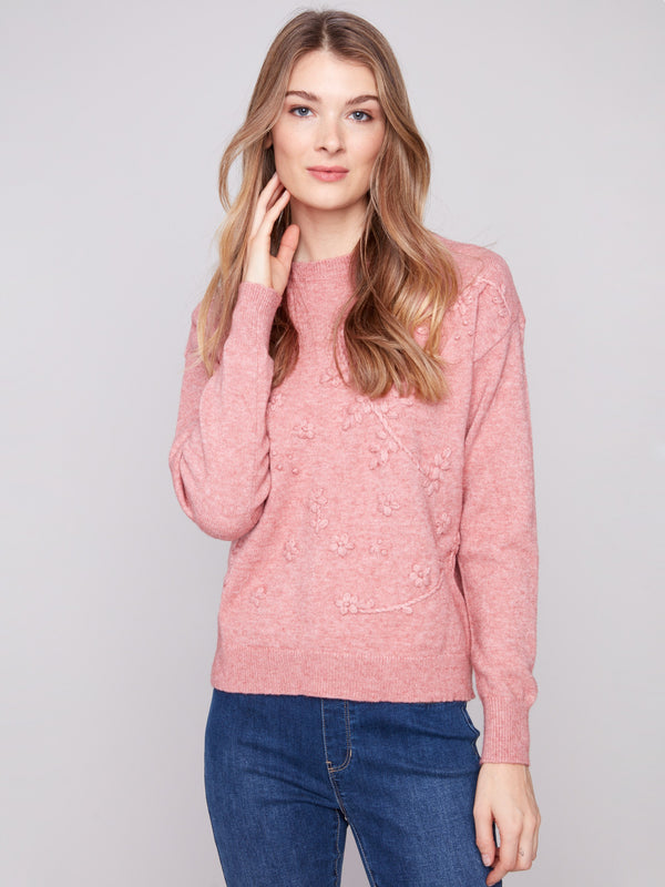 Soft heather sweater featuring drop shoulder design and charming knit cuffs for added comfort by Charlie B.