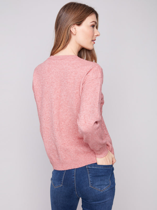 Crew Neck Sweater with Tonal Embroidery - Heather Primrose