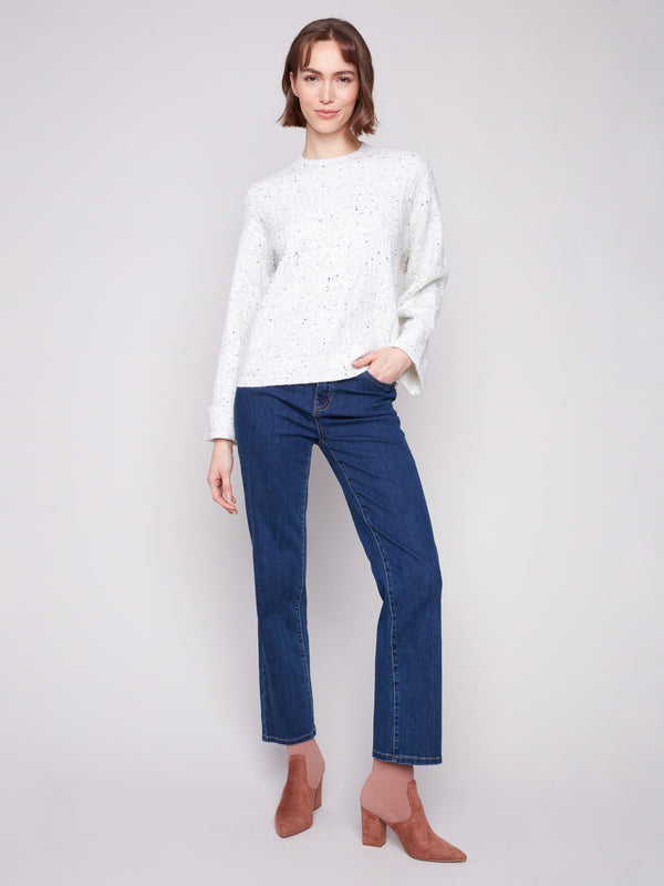 Stylish white sweater with a crew neck and speckled detail, perfect for everyday comfort by Charlie B.