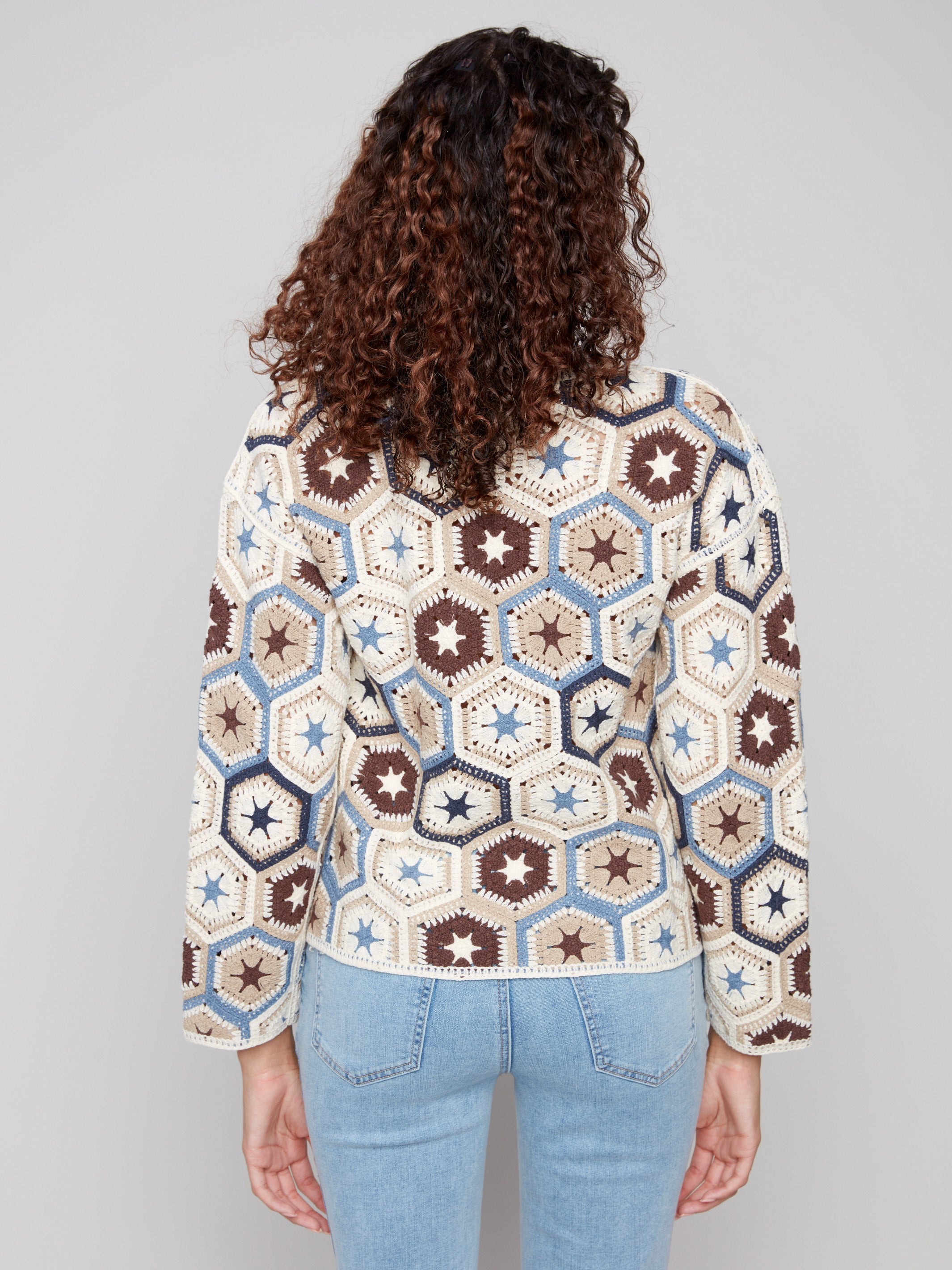 Multicolor crochet top showcasing exquisite craftsmanship in cotton blend fabric by Charlie B.