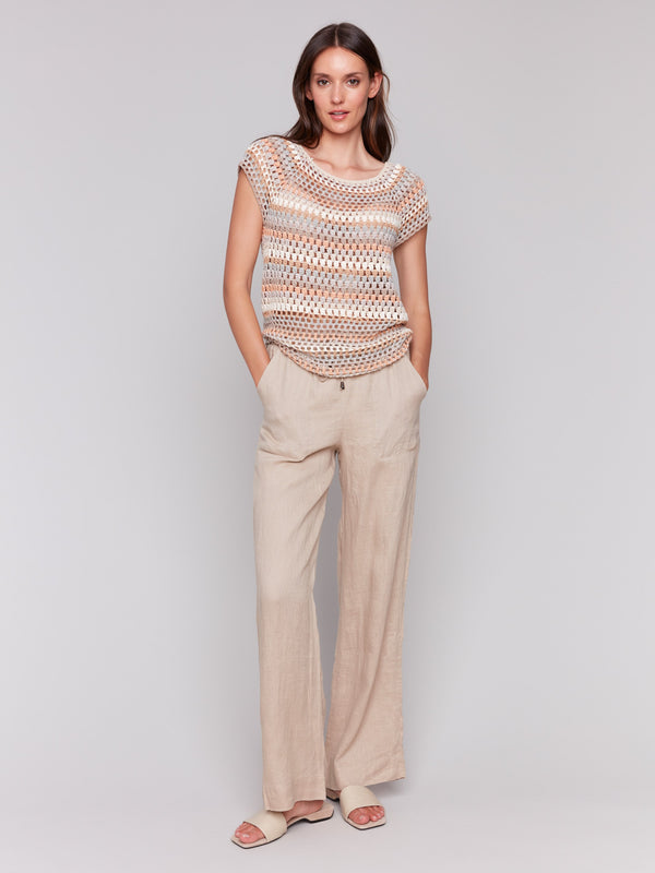 Multicolor pattern crochet top with raglan sleeves by Charlie B.