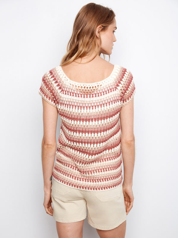 Raglan cap sleeves enhance the contemporary style of this striped top for casual elegance by Charlie B.