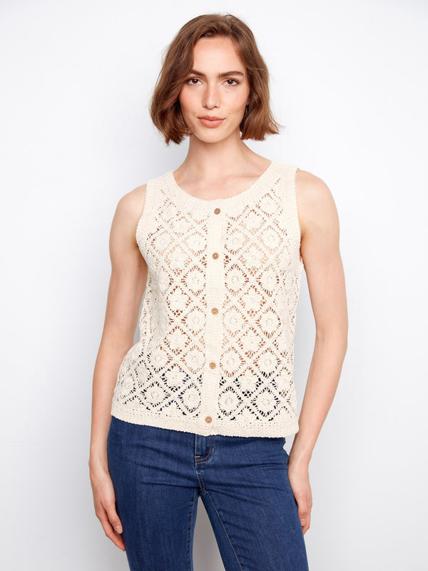 Crochet Cotton Sleeveless Vest - Natural