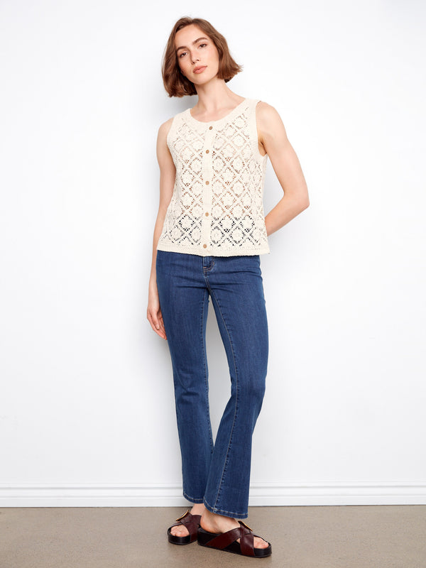 Crochet Cotton Sleeveless Vest - Natural