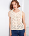 Chic natural cotton vest with intricate crochet design, perfect for casual or dressy looks by Charlie B.