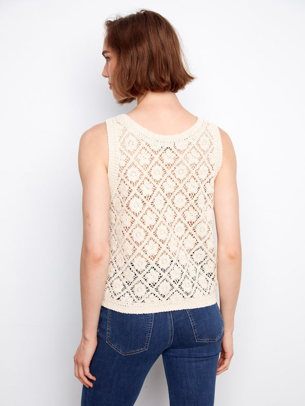 Crochet Cotton Sleeveless Vest - Natural