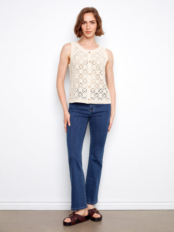 Crochet Cotton Sleeveless Vest - Natural