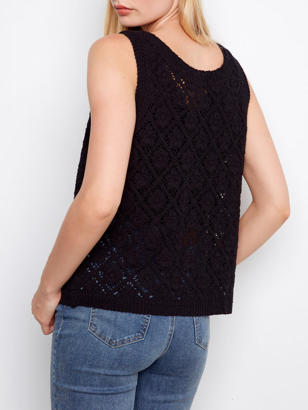 Crochet Cotton Sleeveless Vest - Black