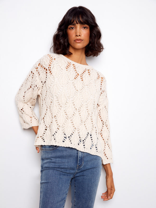 Crochet Crew Neck Sweater - Natural