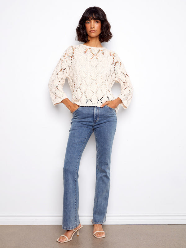 Crochet Crew Neck Sweater - Natural