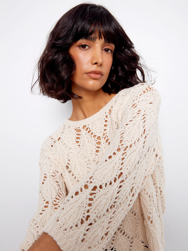 Crochet Crew Neck Sweater - Natural