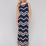 A navy dress with a scalloped edge tank neckline by Charlie B.