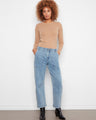 Barrel leg denim jeans in blue with stylish patch pockets and ankle length, offering a modern twist by Charlie B.