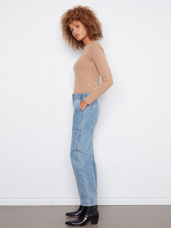 Cropped Barrel Leg Jeans - Denim Blue
