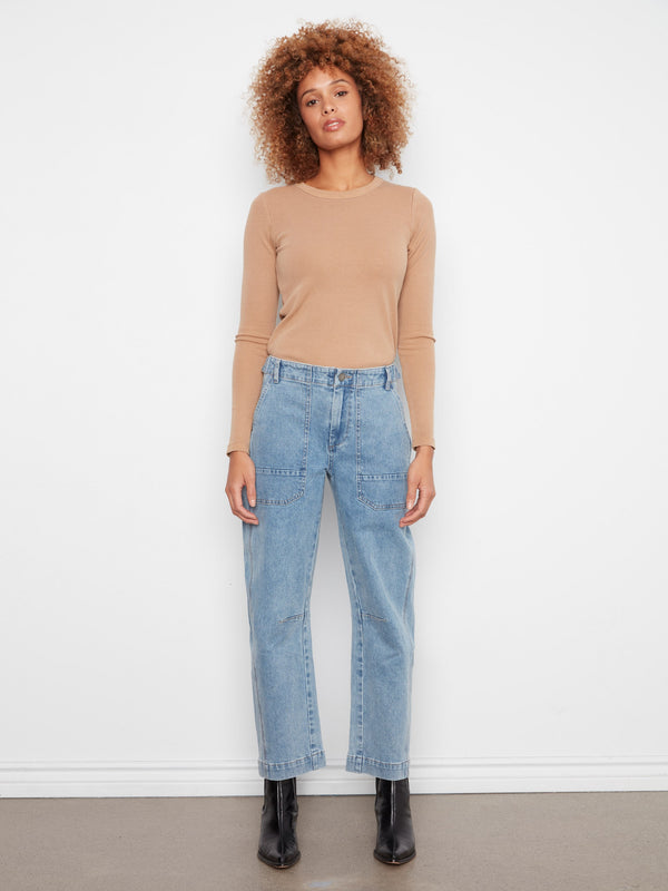 Cropped Barrel Leg Jeans - Denim Blue
