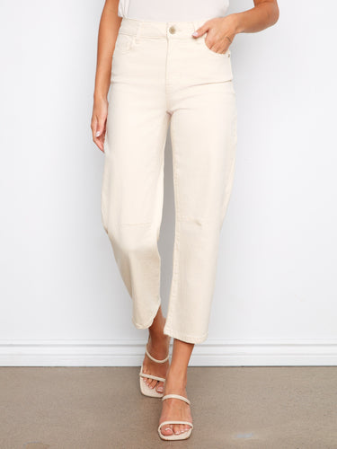 Women's five-pocket design in natural hue, crafted from stretch twill for added comfort and flexibility by Charlie B.