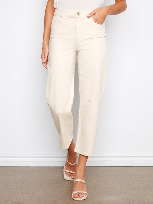 Women's five-pocket design in natural hue, crafted from stretch twill for added comfort and flexibility by Charlie B.