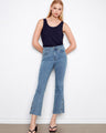 Blue cropped jeans with a flattering bootcut fit and side snaps, offering a stylish and modern look by Charlie B.