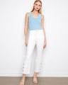 These white pants feature a stylish bootcut fit and side snaps at the hem, perfect for a chic look by Charlie B.