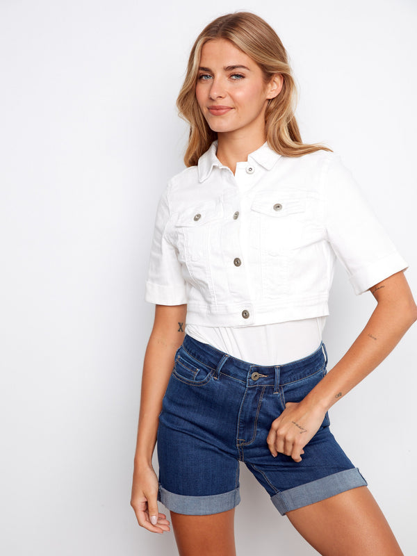 Veste en jean écourtée - Blanc