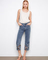 Denim jeans featuring a stylish flare fit and intricate lace hem detail, perfect for adding flair to any outfit. By Charlie B.