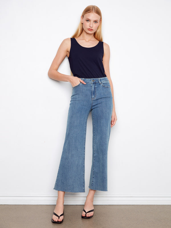 Cropped Flare Jeans With Raw Hem - Vintage Blue