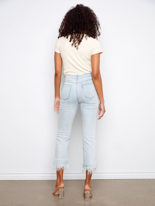 Cropped Jeans With Removable Feather Hem - Bleach Blue