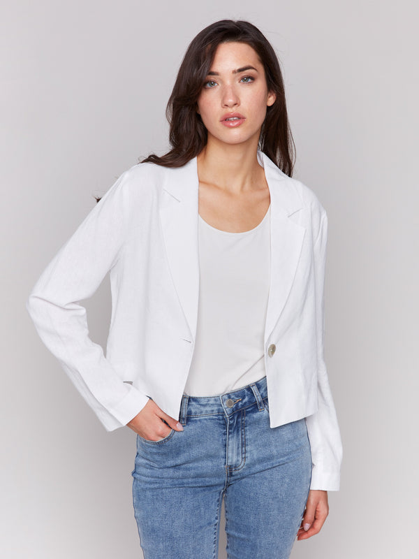 Linen blend blazer featuring a stylish lapel collar by Charlie B.