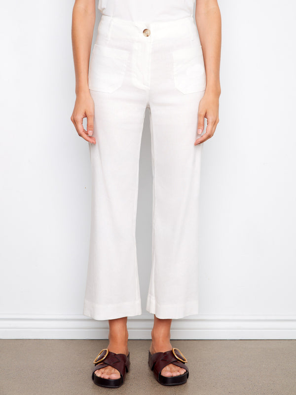 Pantalon écourté en mélange de lin - Blanc