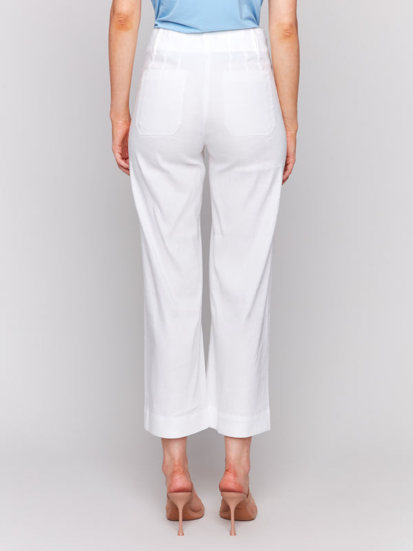 Charlie B's straight leg linen blend pants in white.