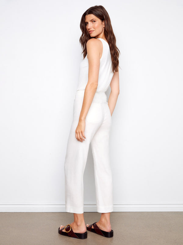Pantalon écourté en mélange de lin - Blanc