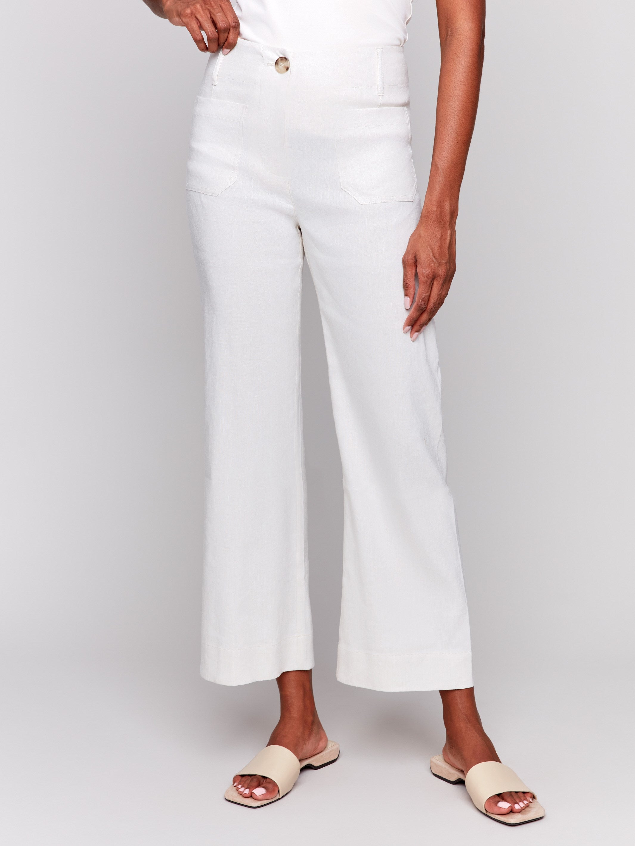Linen blend fabric pants featuring patch pockets by Charlie B.