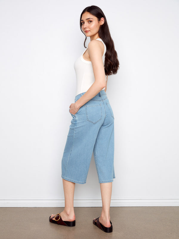 Cropped Palazzo Jeans - Light Blue