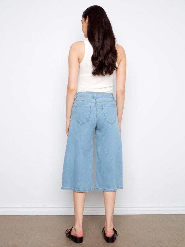 Cropped Palazzo Jeans - Light Blue