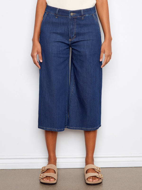 Cropped Palazzo Jeans - Indigo