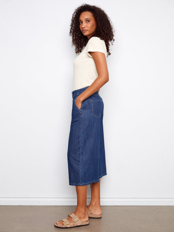 Cropped Palazzo Jeans - Indigo