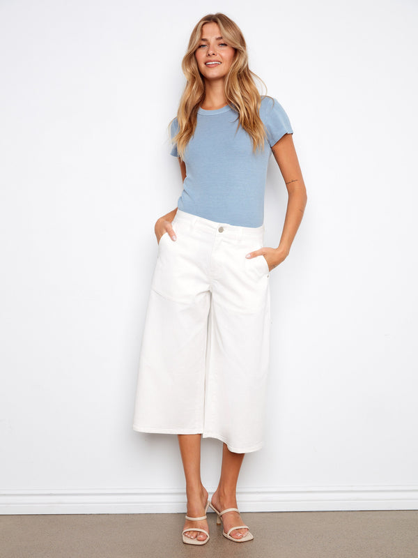 Cropped Palazzo Twill Pants - White