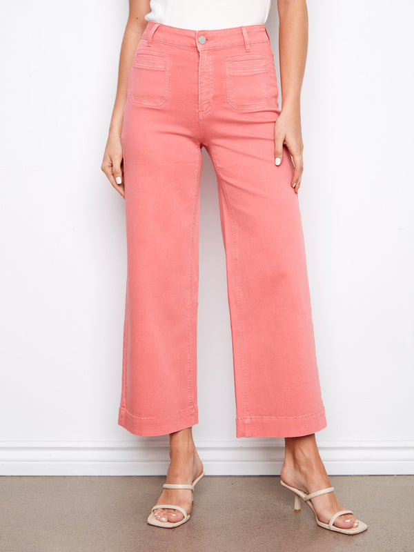Cropped Patch Pocket Flare Twill Pants - Sorbet