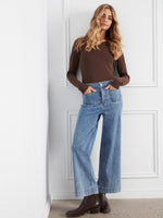 Jean à jambe large avec poches plaquées - Bleu Moyen